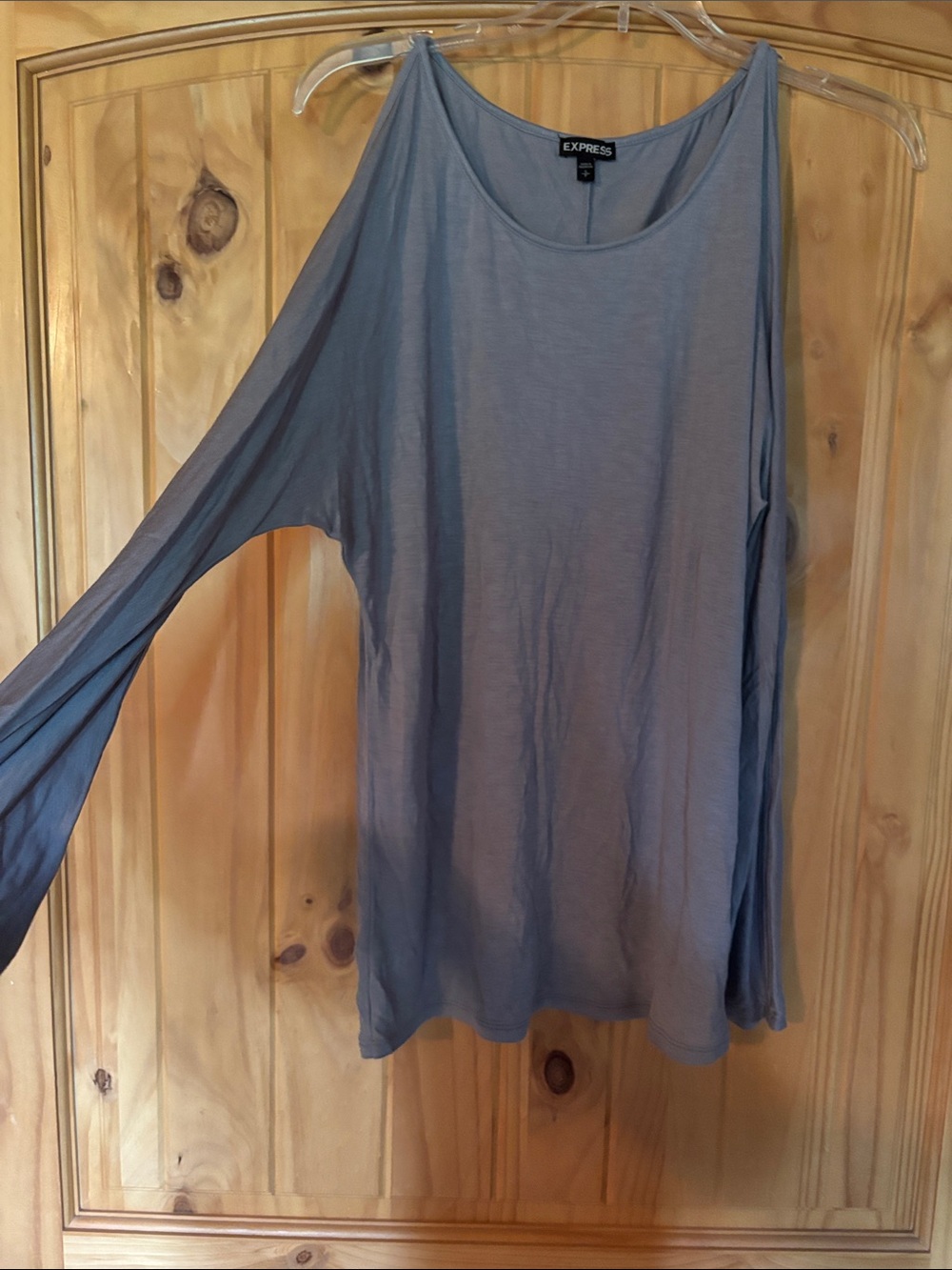 Express Women's Light Blue Long Sleeve Scoop Neck Top